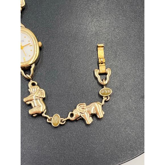 Lenox Vintage Sterling Silver Vermeil Elephant Trunk Up Jade Cabochon Watch 6.5” main image 10